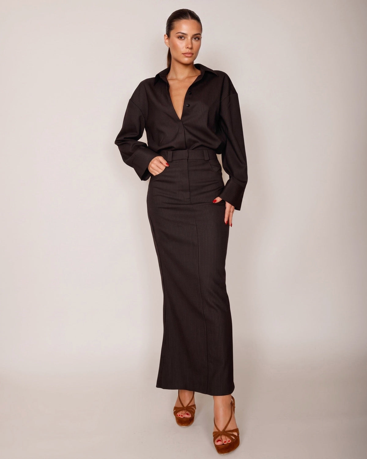 Tailored Pinstripe Skirt black