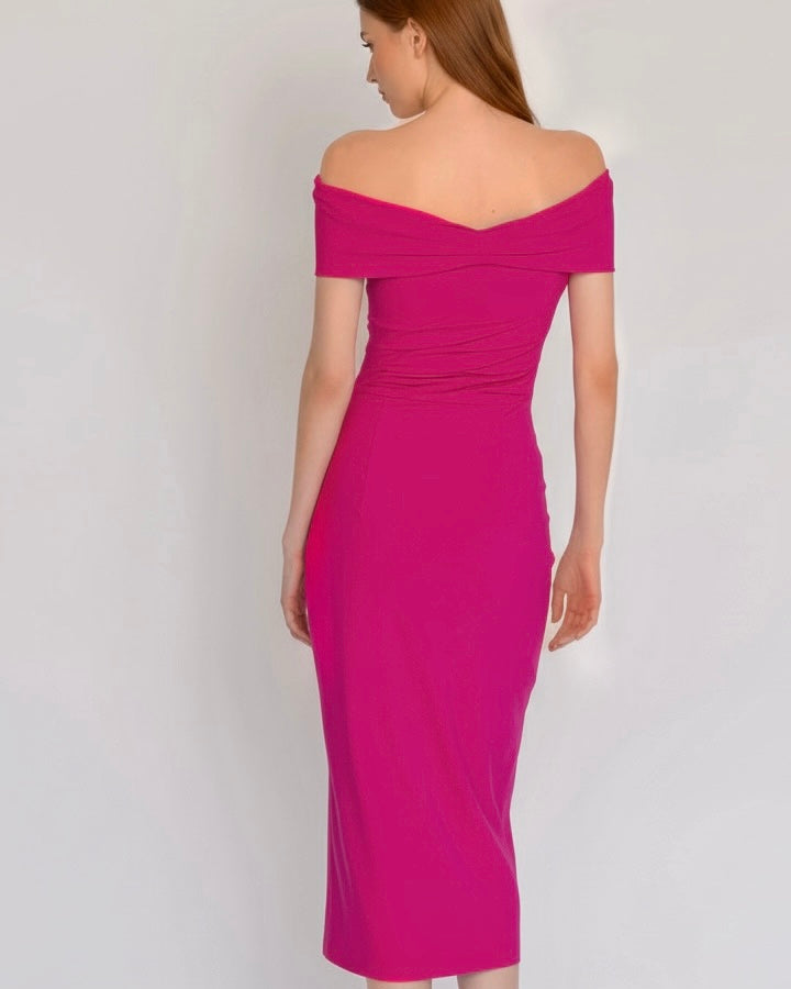 Midi Off-Shoulder flamingo pink