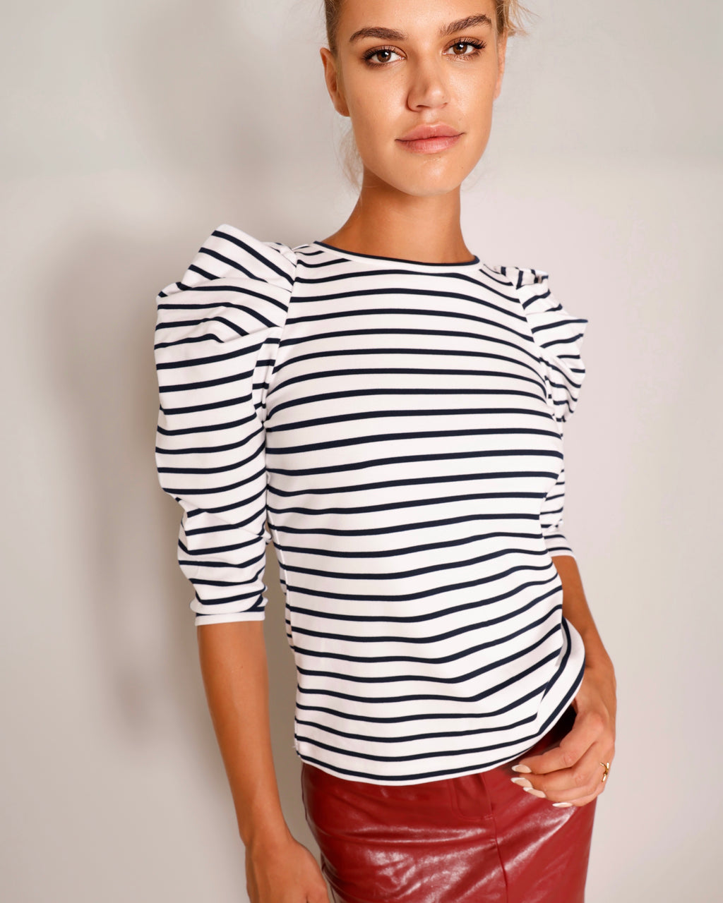 Puffed Shoulder Shirt Striped