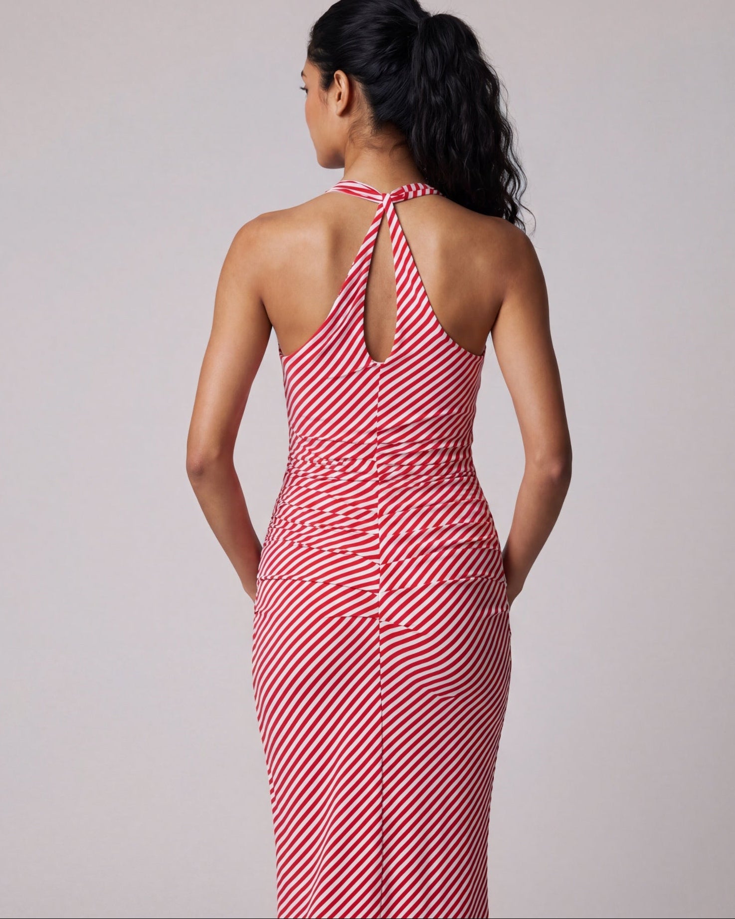 Striped Halterneck Dress Red Breton