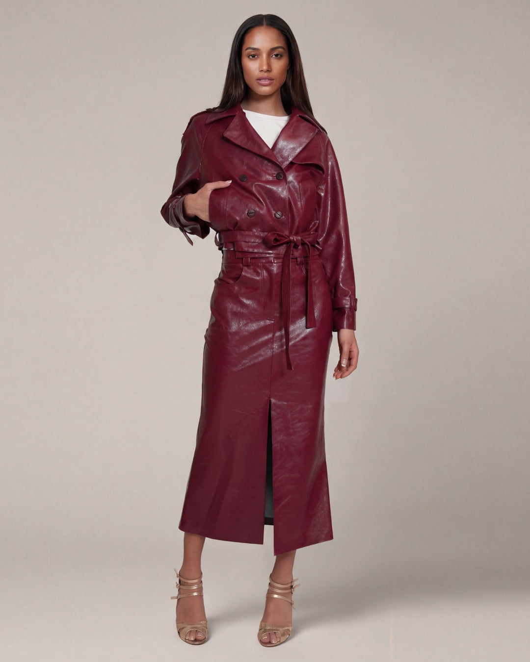 Sporty Midiskirt burgundy vegan Leather