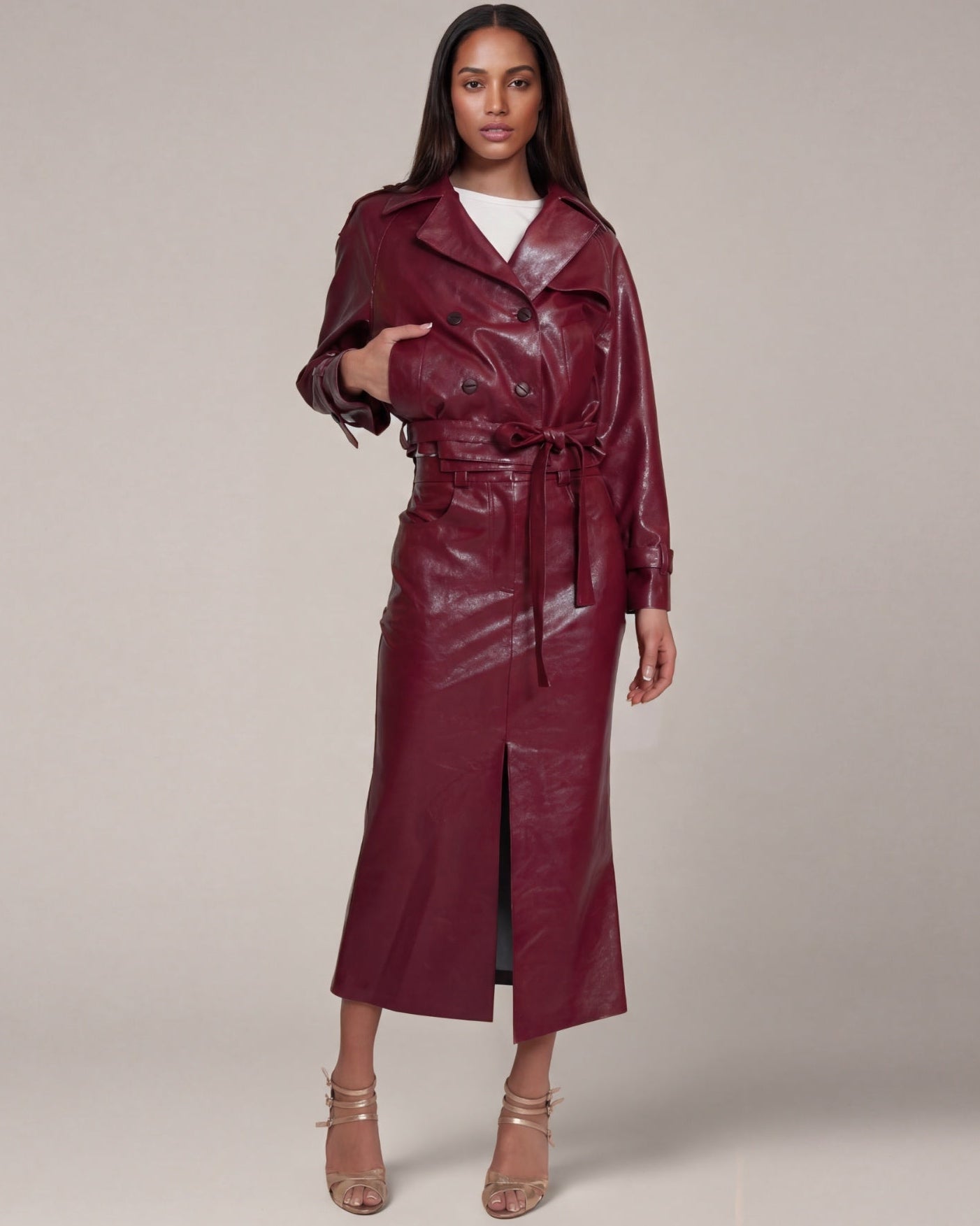 Caban-Jacke aus veganem Leder Burgund von Sonja Kiefer