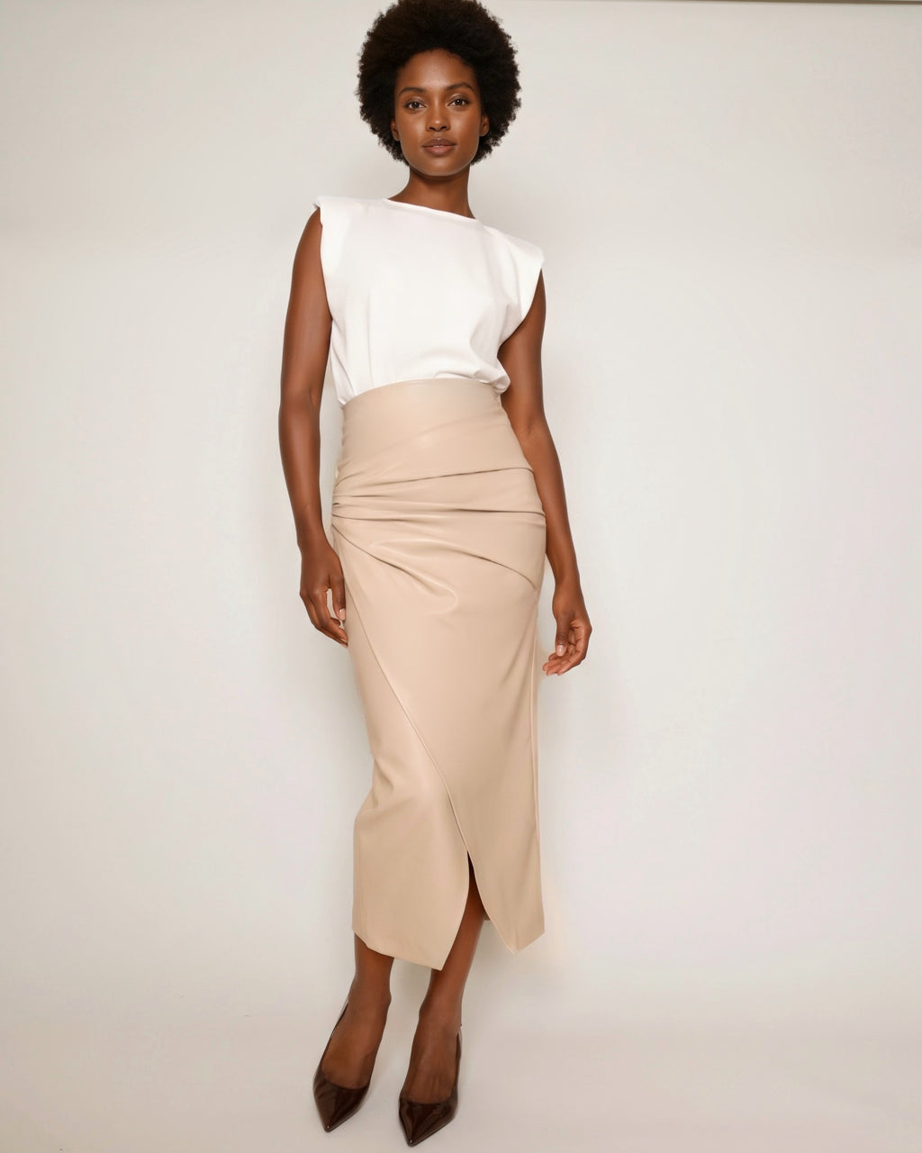 Midiskirt Vegan Leather sand