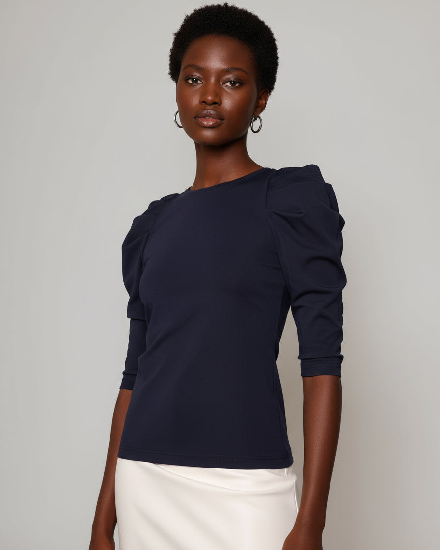 Bluse mit Puffärmeln Navy von Sonja Kiefer