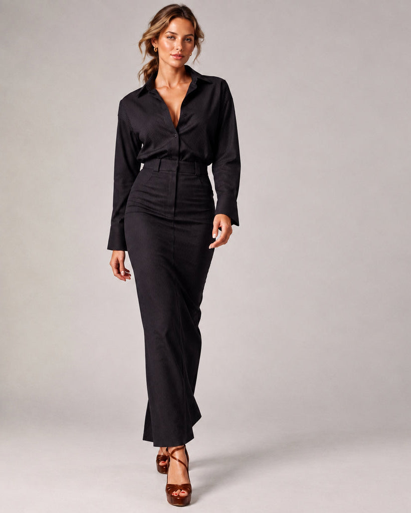 Tailored Pinstripe Skirt black