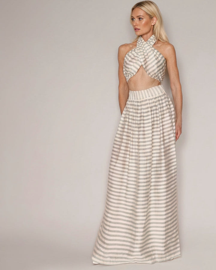 Sheer Striped Maxi Skirt Set