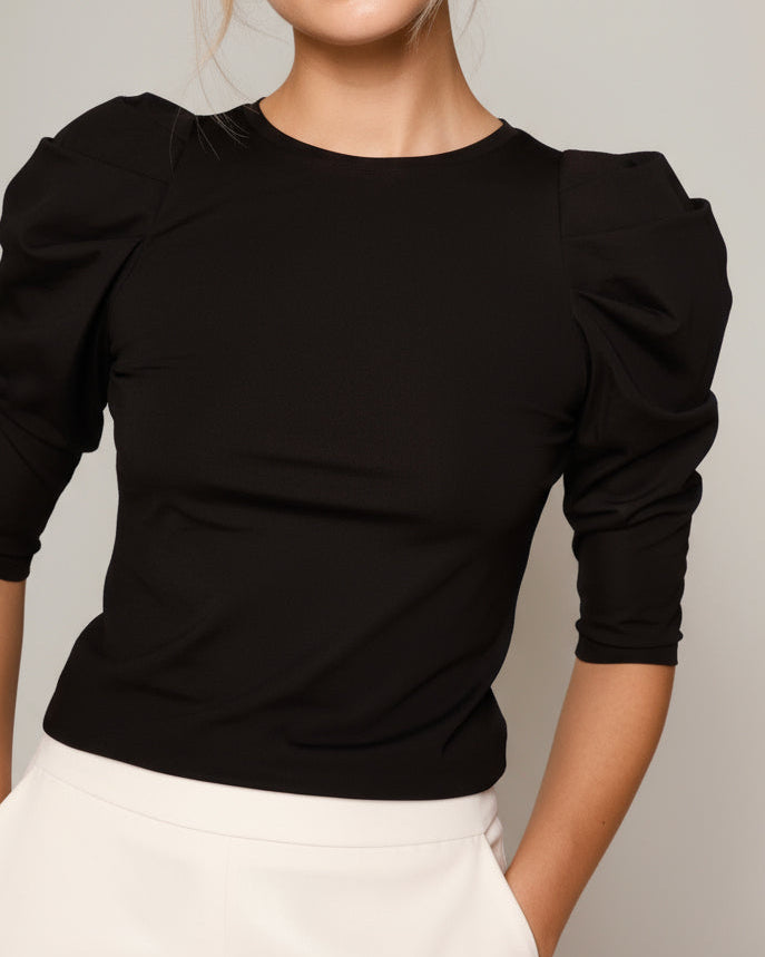 Puffed Sleeved Shirt Black