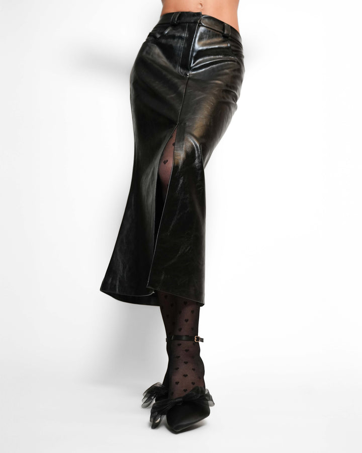 Sporty Midiskirt black vegan Leather