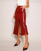 Midi Pencil Skirt Leather Wine