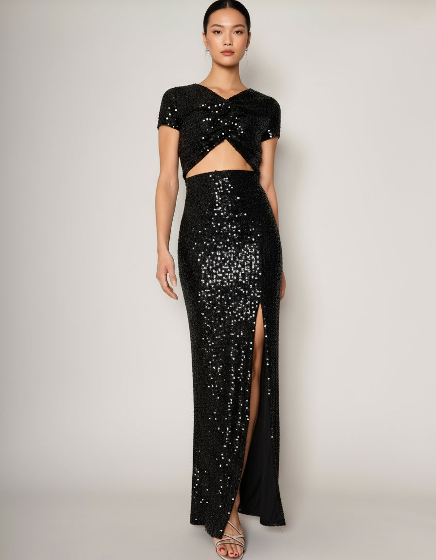 Pailletten Top black