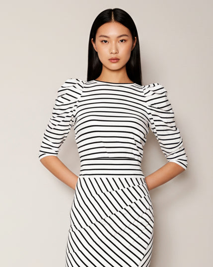 Striped Puffed Shoulder Shirt