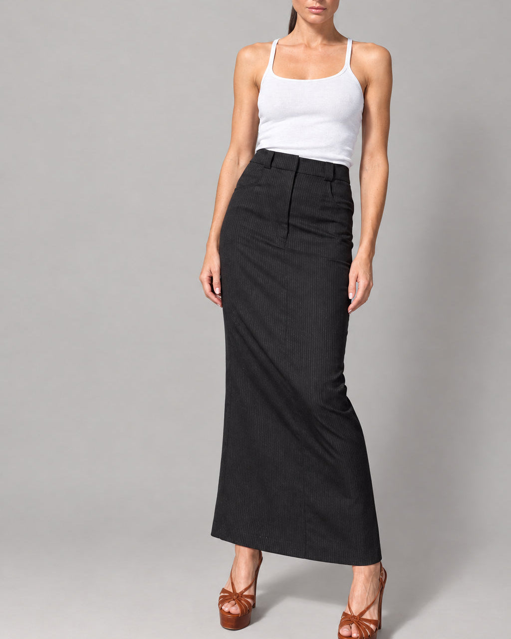 Tailored Pinstripe Skirt black
