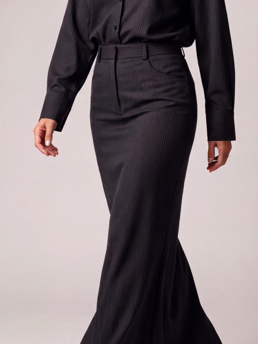 Tailored Pinstripe Skirt black