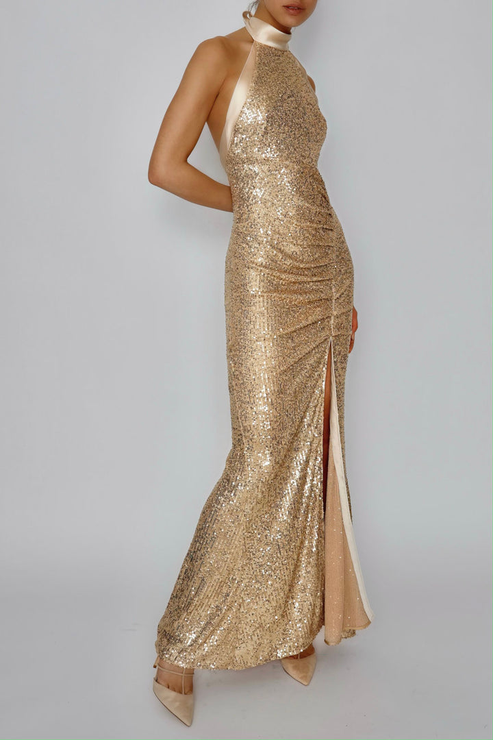 Halterneckdress Glow gold