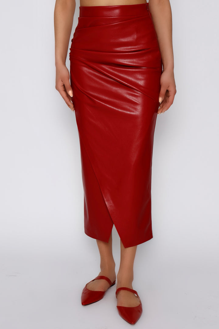 Vegan Leather Midiskirt red