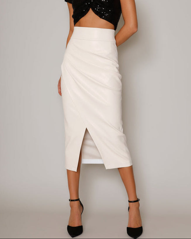 Vegan Leather Midi Skirt marshmellow