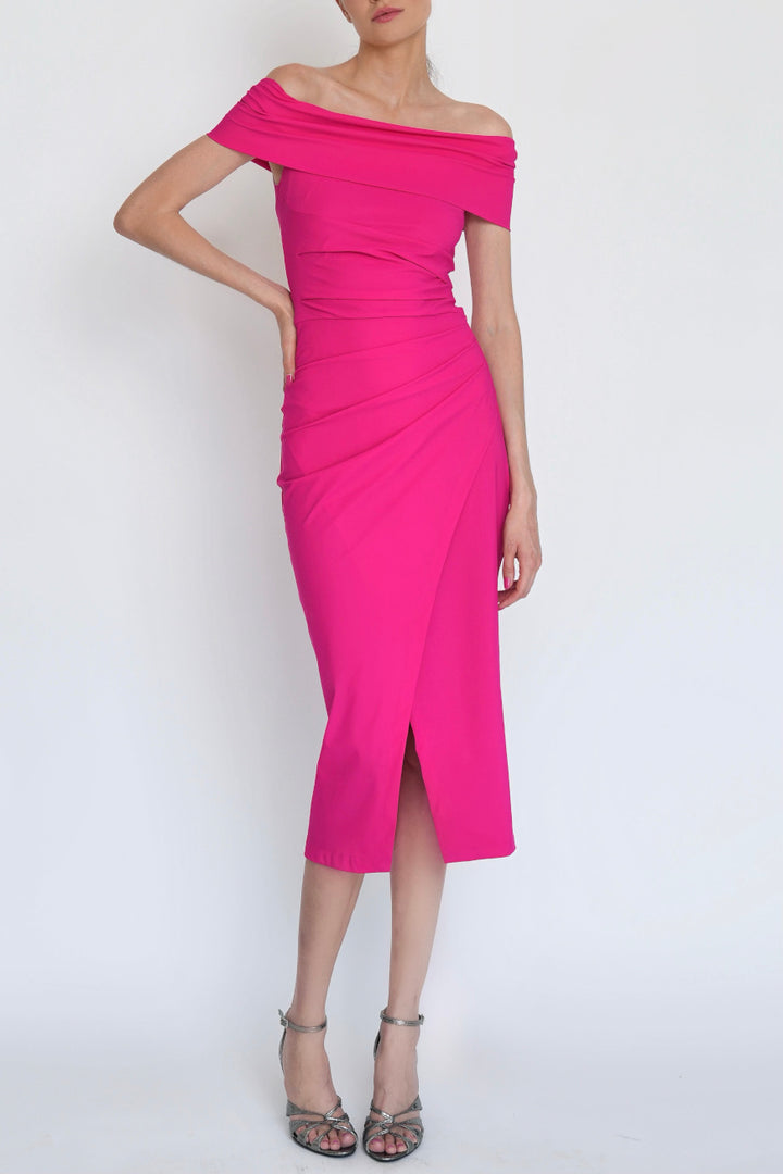 Midi Off-Shoulder flamingo pink
