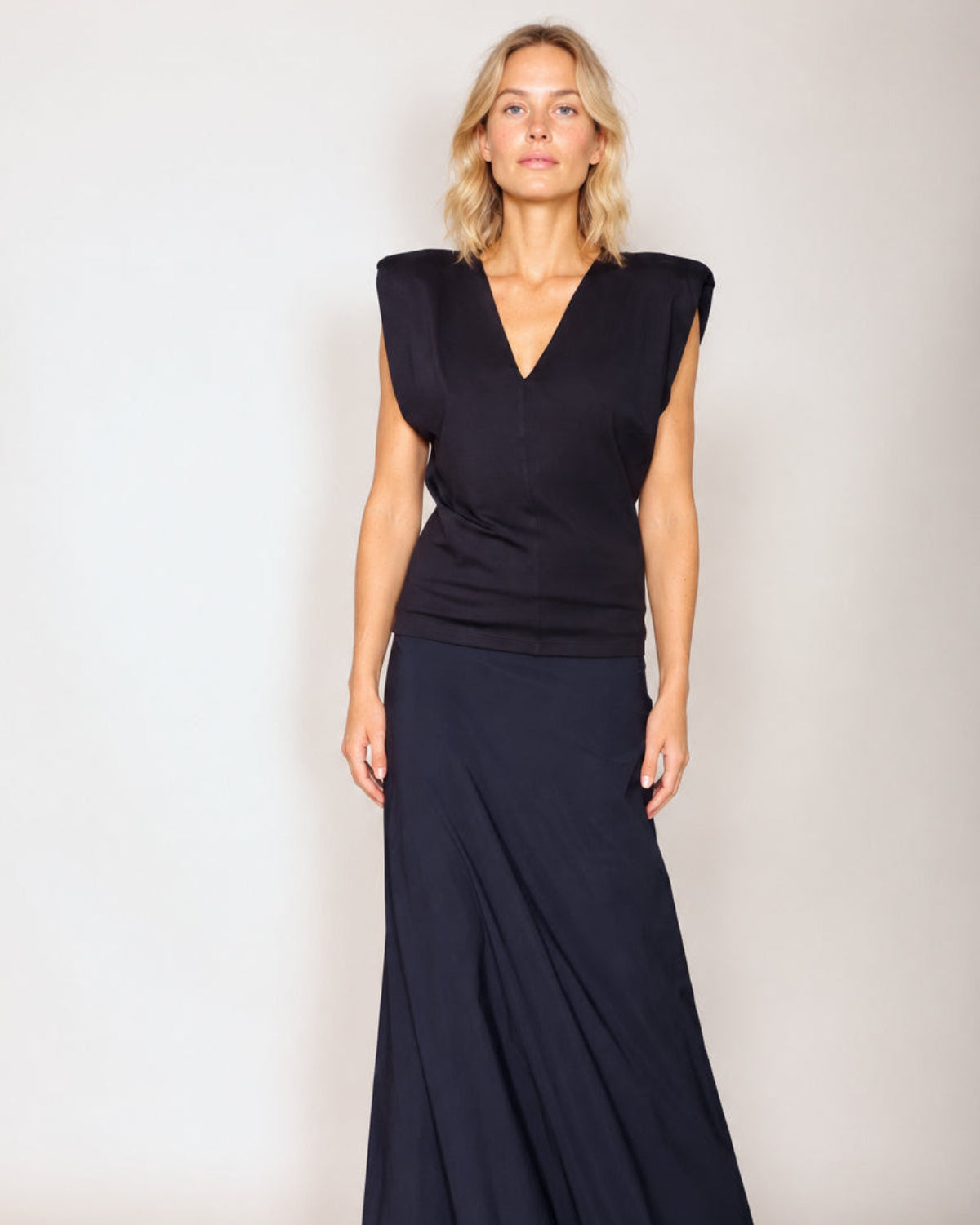 Padded V-Neck Top navy