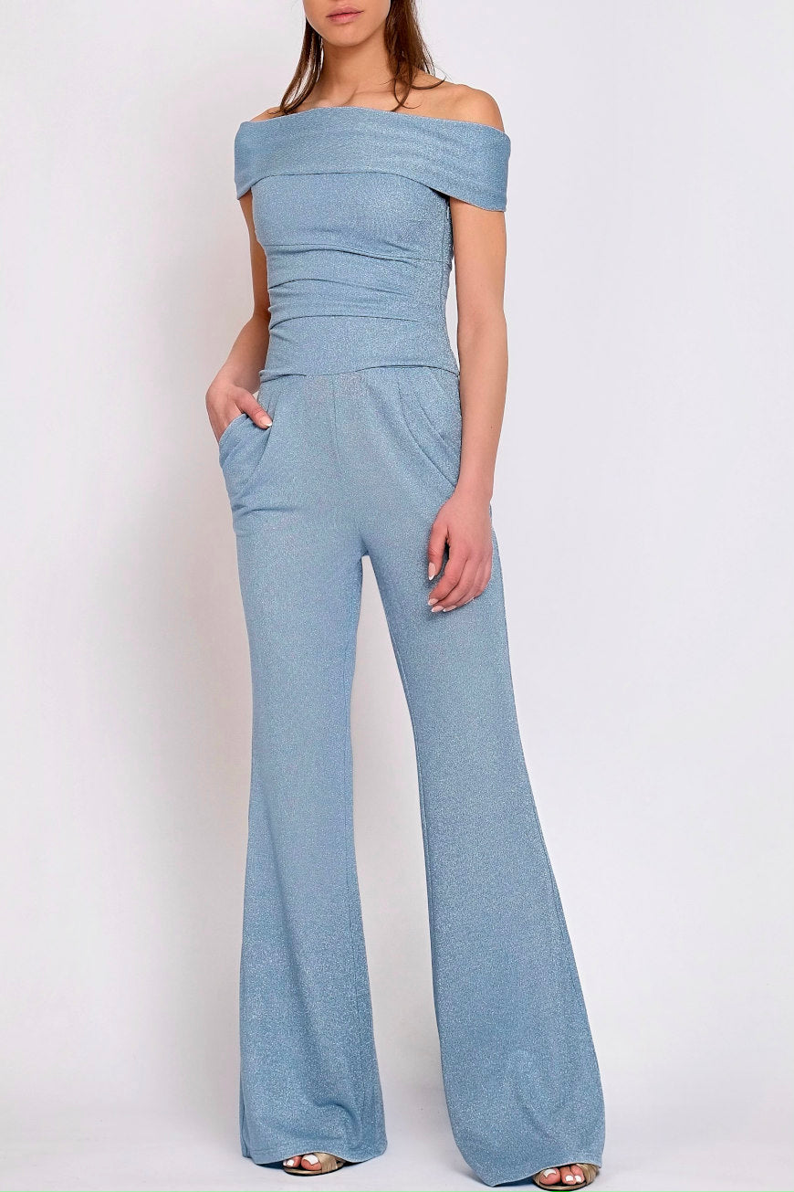 Off Shoulder Jumpsuit sparkling lightblue