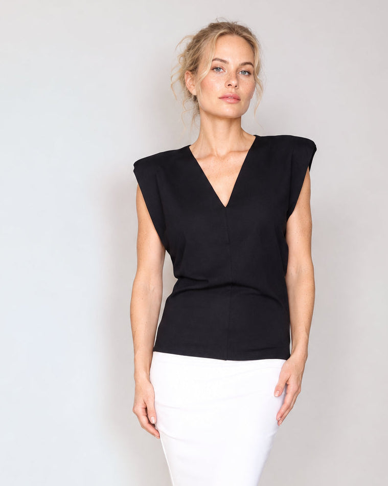 Padded V-Neck Top navy