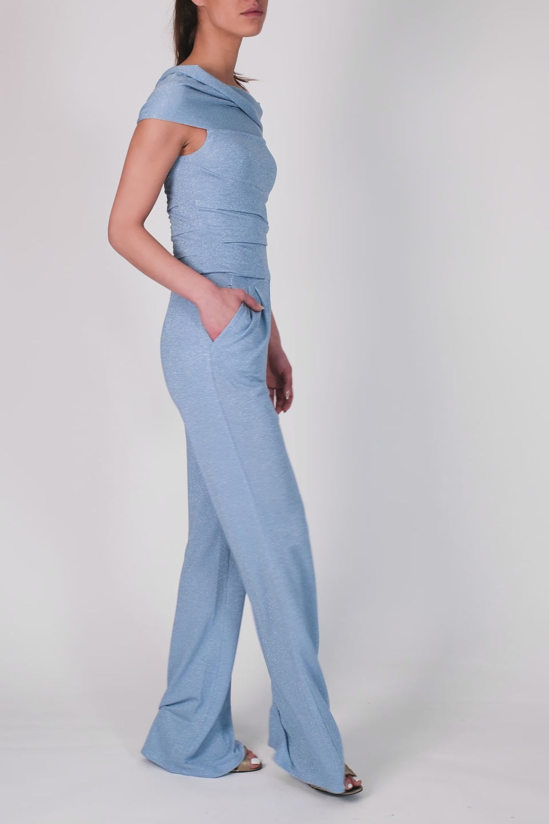 Off Shoulder Jumpsuit sparkling lightblue