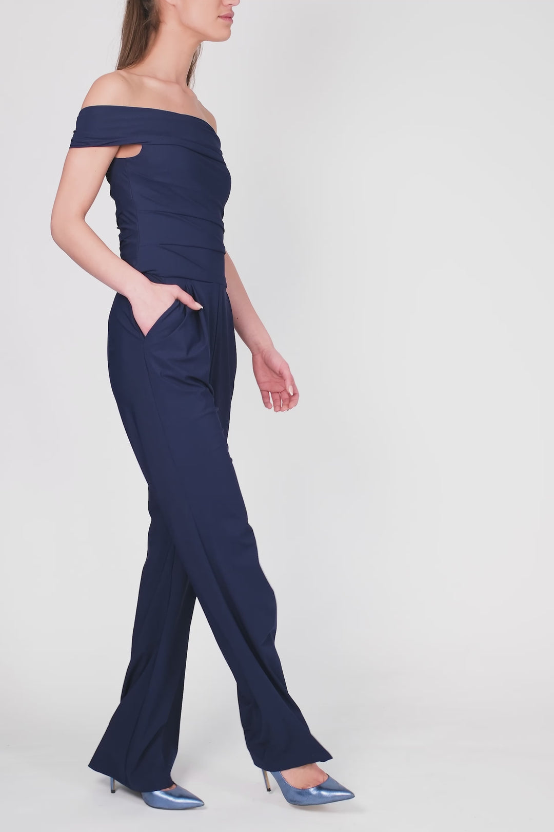 Off Shoulder Jumpsuit dark blue