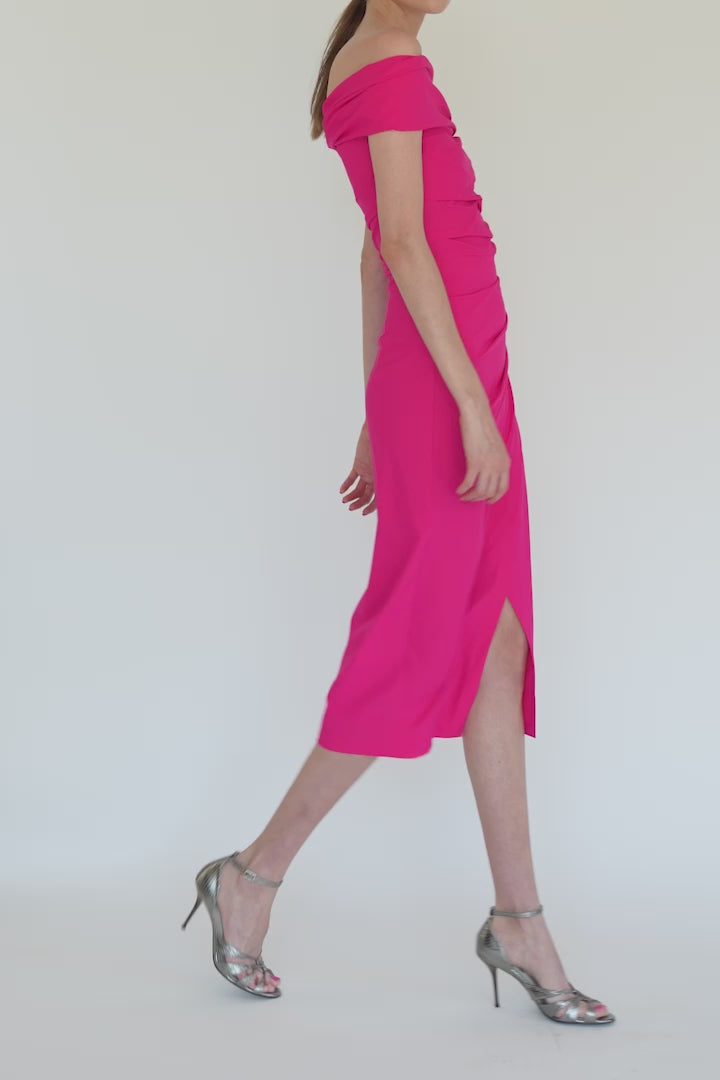 Midi Off-Shoulder flamingo pink