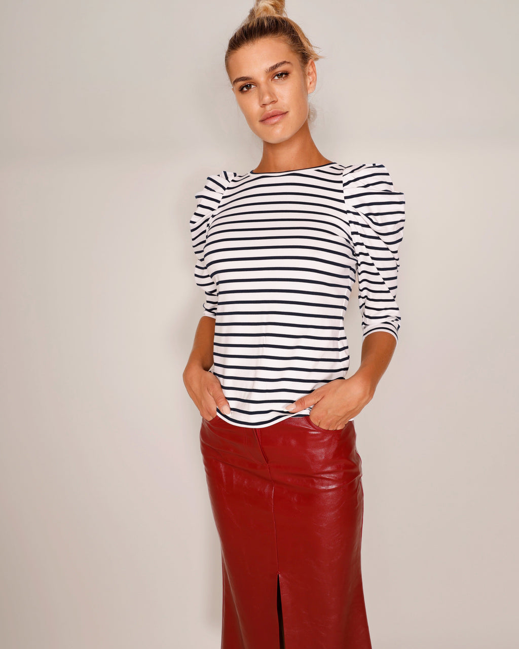 Puffed Shoulder Shirt Striped