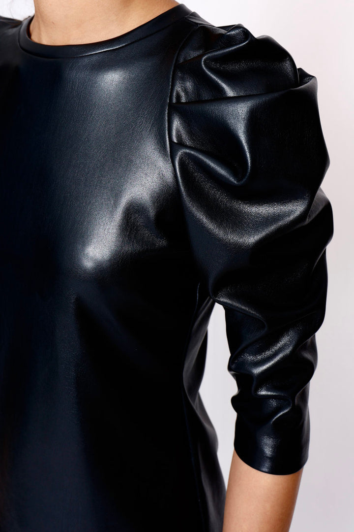 Puffed Sleeve Shirt Vegan Leather  black