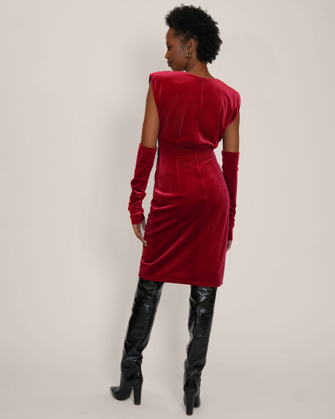 Velvet Padded Shoulder Dress red