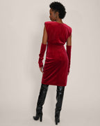 Velvet Padded Shoulder Dress red