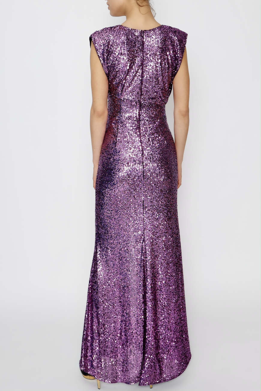 Sparkling Padded Shoulder Dress plum