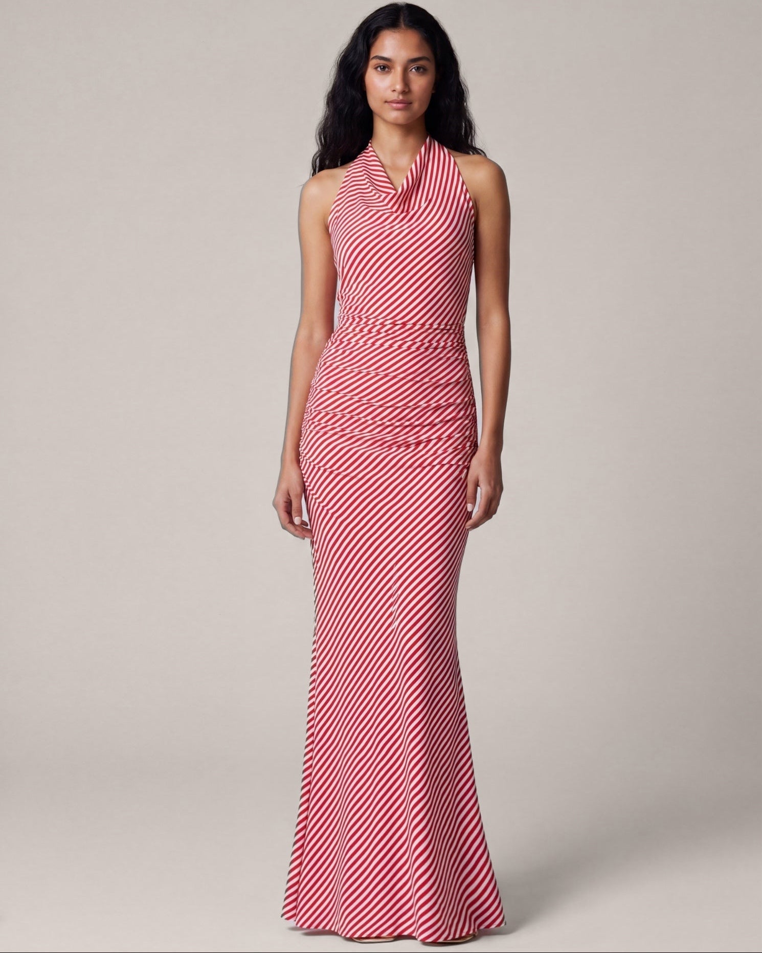 Rot-weiß gestreiftes Halterneck-Maxikleid – Sonja Kiefer