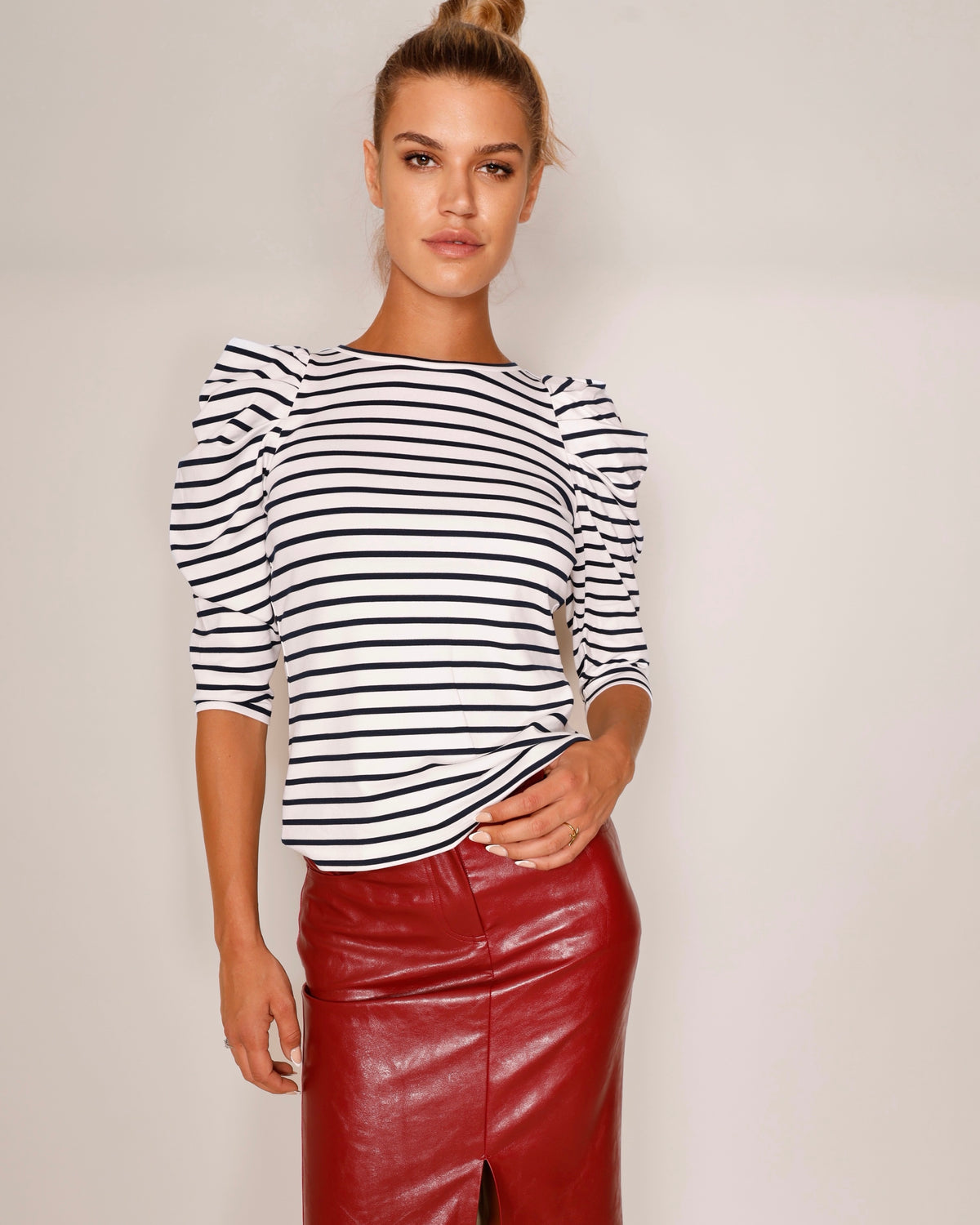 Puffed Shoulder Shirt Striped