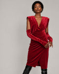 Velvet Padded Shoulder Dress red
