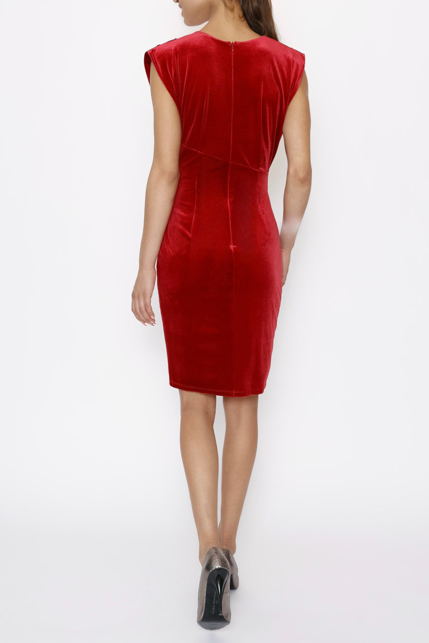 Velvet Padded Shoulder Dress red