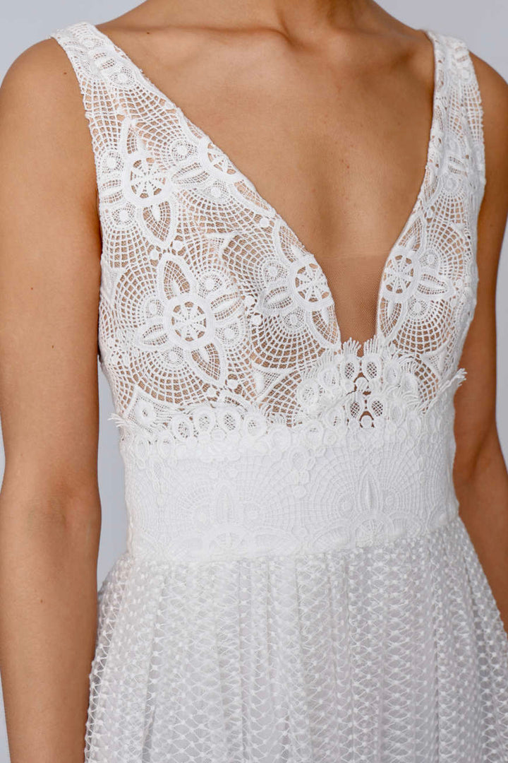 White Crochet Mix Dress