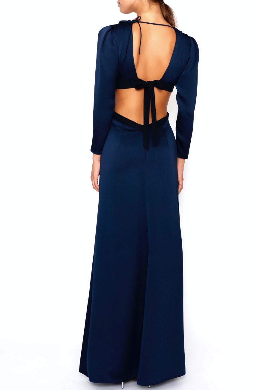 Crepe-Satin Cut Out Dress navy