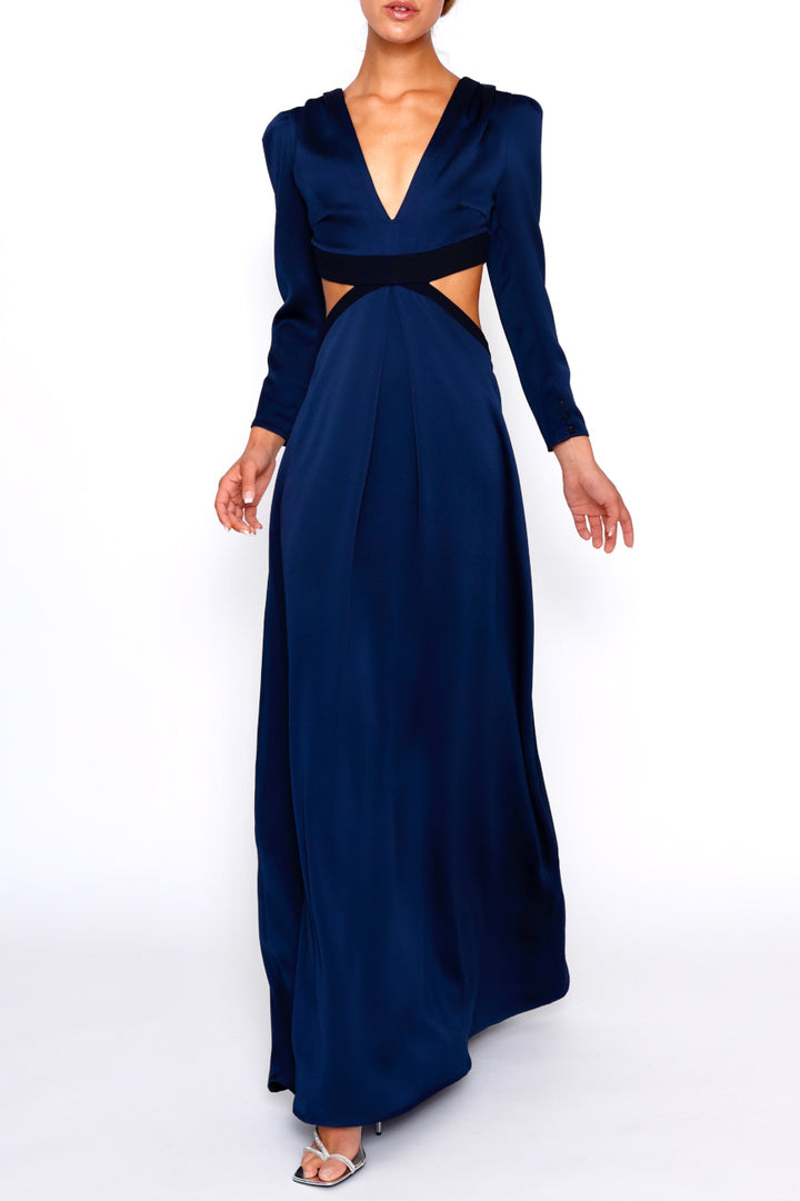 Crepe-Satin Cut Out Dress navy