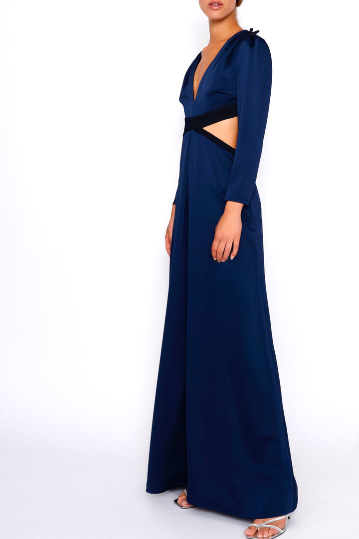 Crepe-Satin Cut Out Dress navy