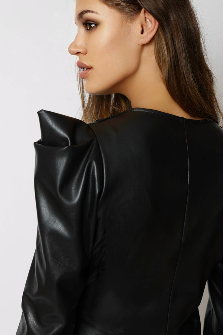 Pointed Shoulder Shirt Vegan Leather black