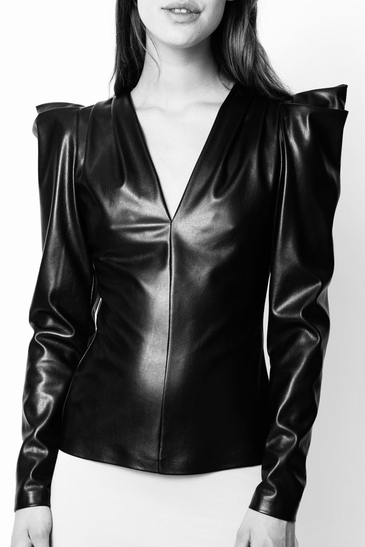 Pointed Shoulder Shirt Vegan Leather black