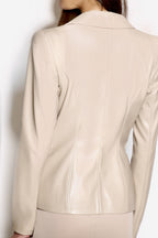 Vegan Leather Power Shoulder Jacket sand