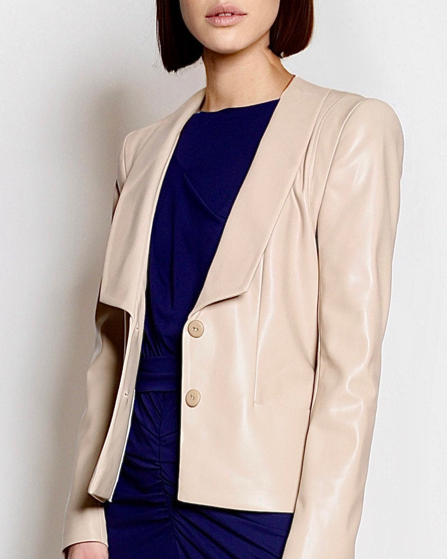 Vegan Leather Power Shoulder Jacket sand