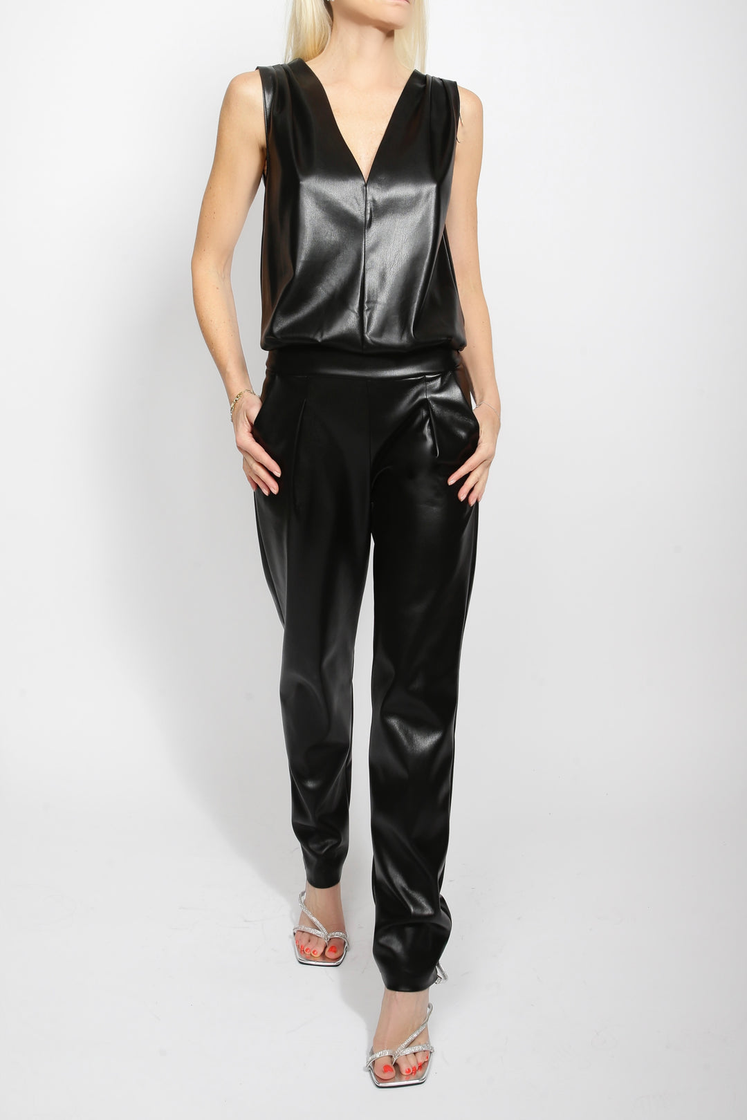 Vegan Leather Jumpsuit black
