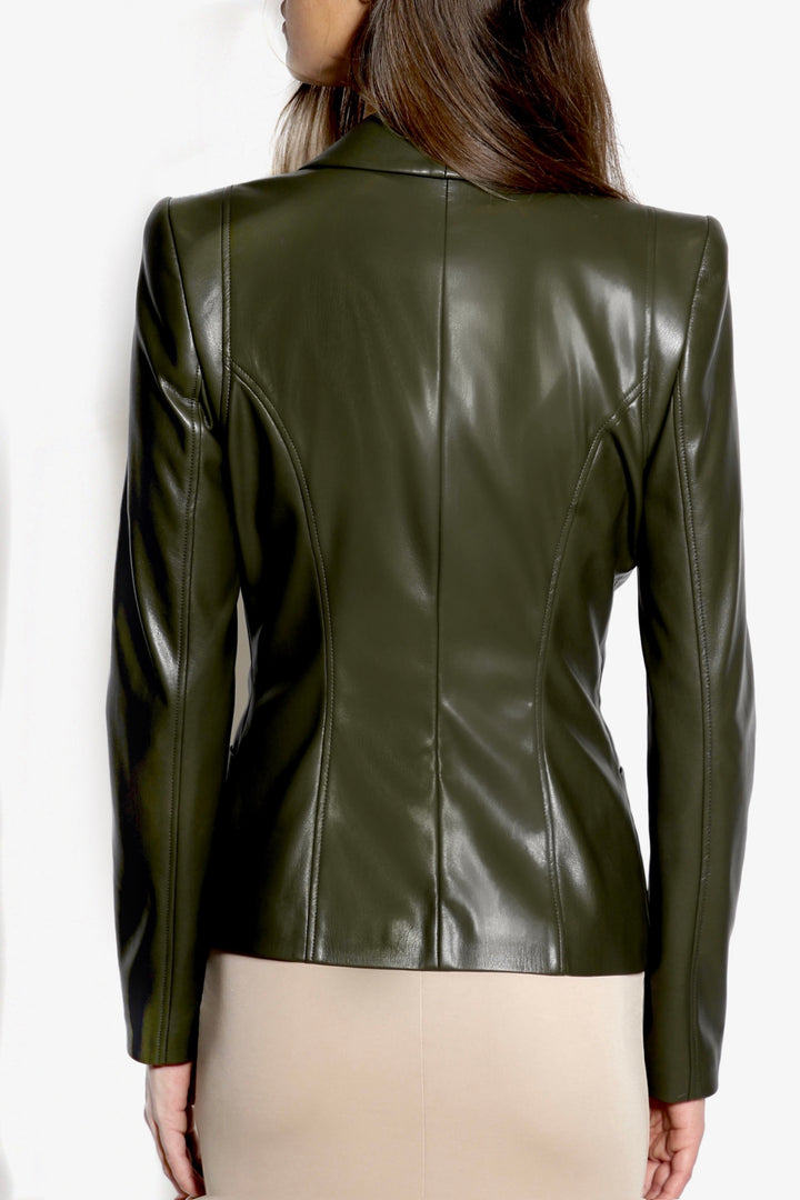 Vegan Leather Power Shoulder Jacket olive