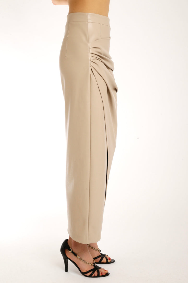 Vegan Leather Midiskirt sand