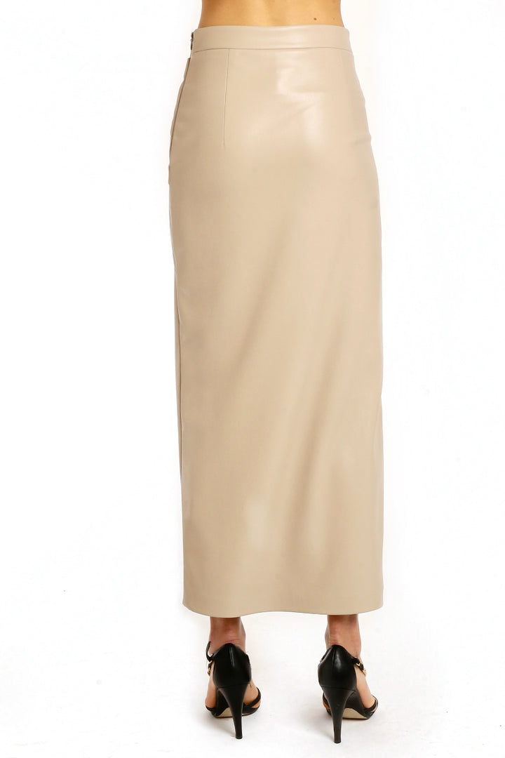 Vegan Leather Midiskirt sand