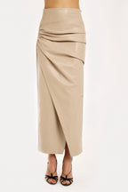 Vegan Leather Midiskirt sand
