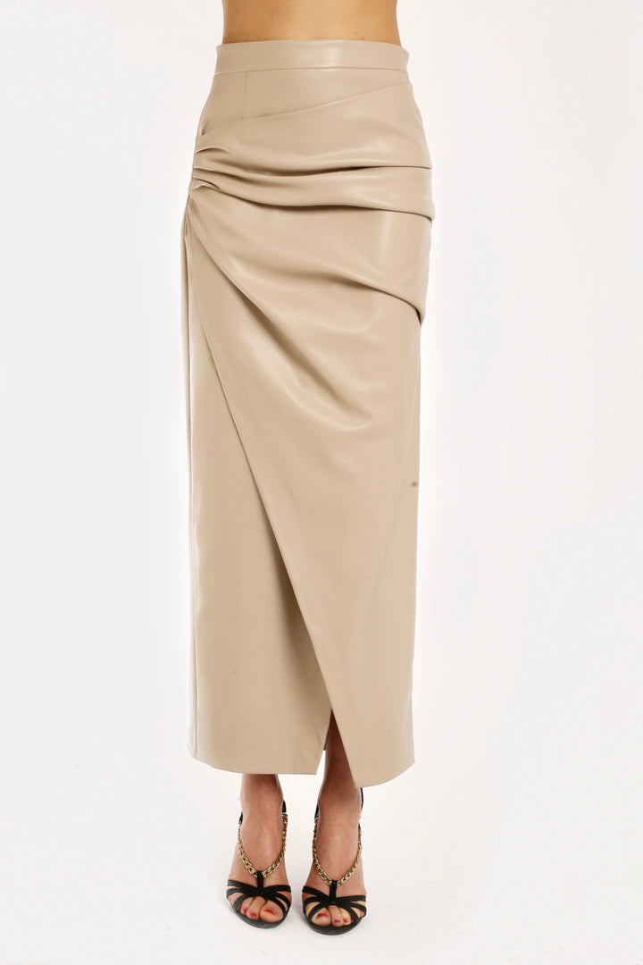 Vegan Leather Midiskirt sand